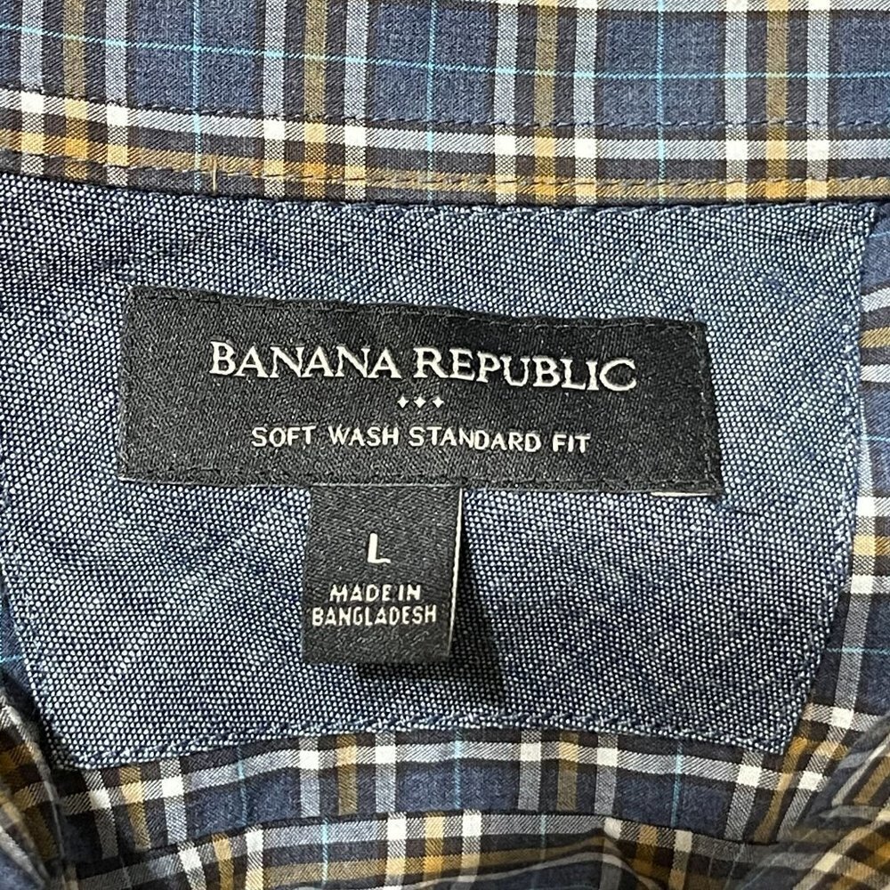 Banana Republic Men's Button Front Shirt Blue Plaid Long Sleeve Size L Large - Picture 3 of 5